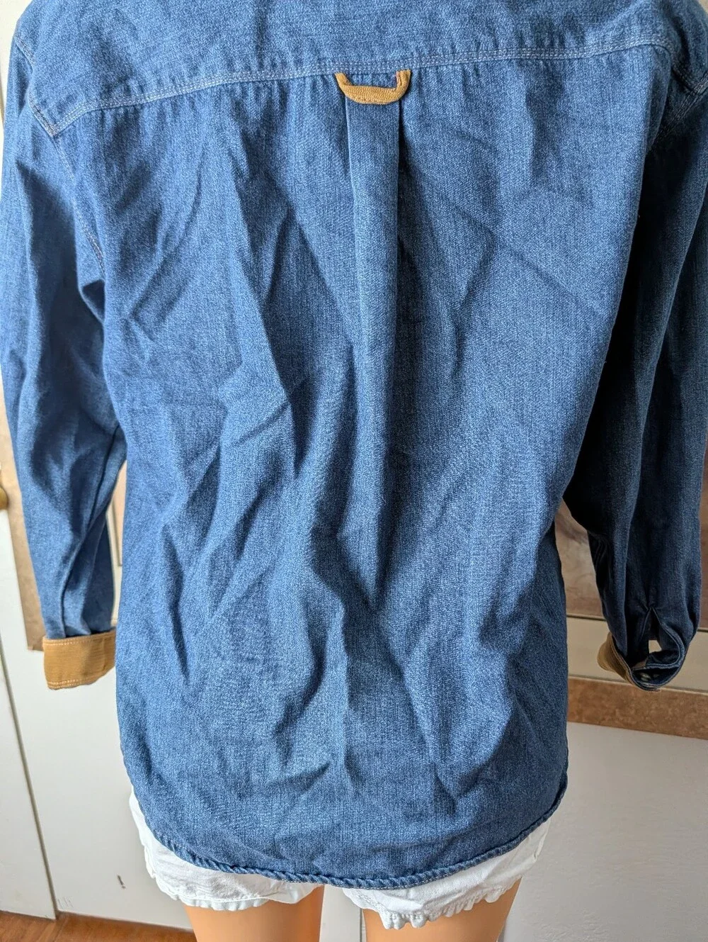Koret Blue Women Denim Shirt Jacket with Tan Corduroy Collar Size M - Picture 6 of 7
